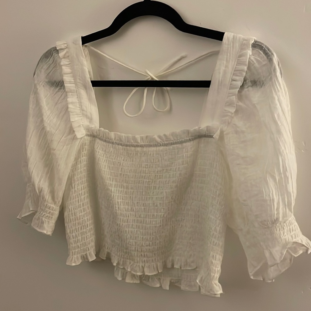White balloon sleeve blouse